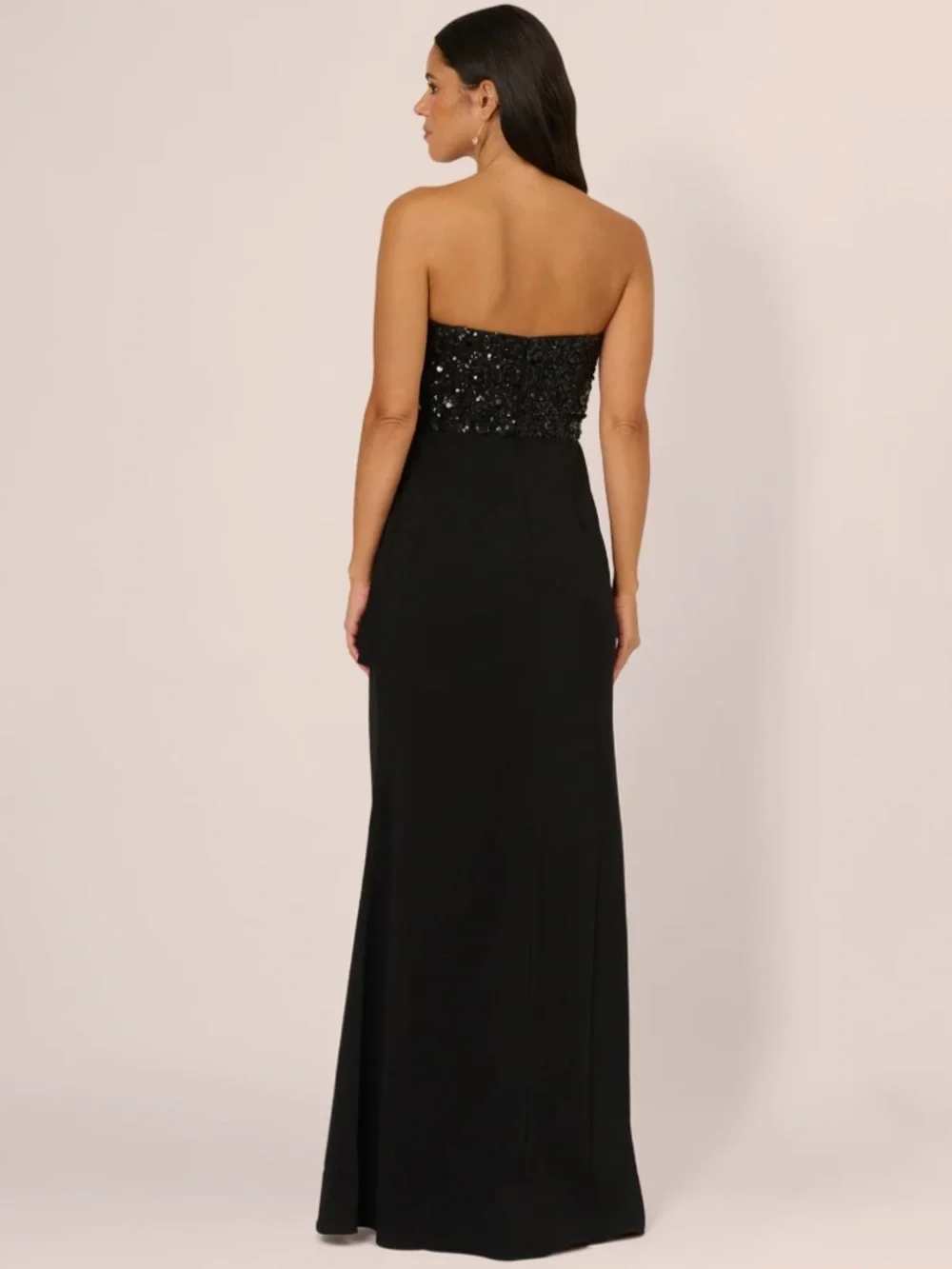 Strapless Sequin Ruffle Combo Gown In Black - Picture 5 of 6